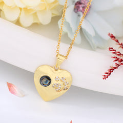 Personalized photo pendant with picture inside the stone - Heart necklace with zircon dog paws, gifts for ladies