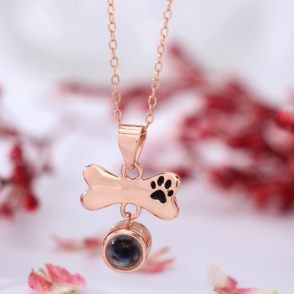 925 Silver Personalized Necklace for Women - Pendant with Cute Charm of Paw Prints on Dog Bone