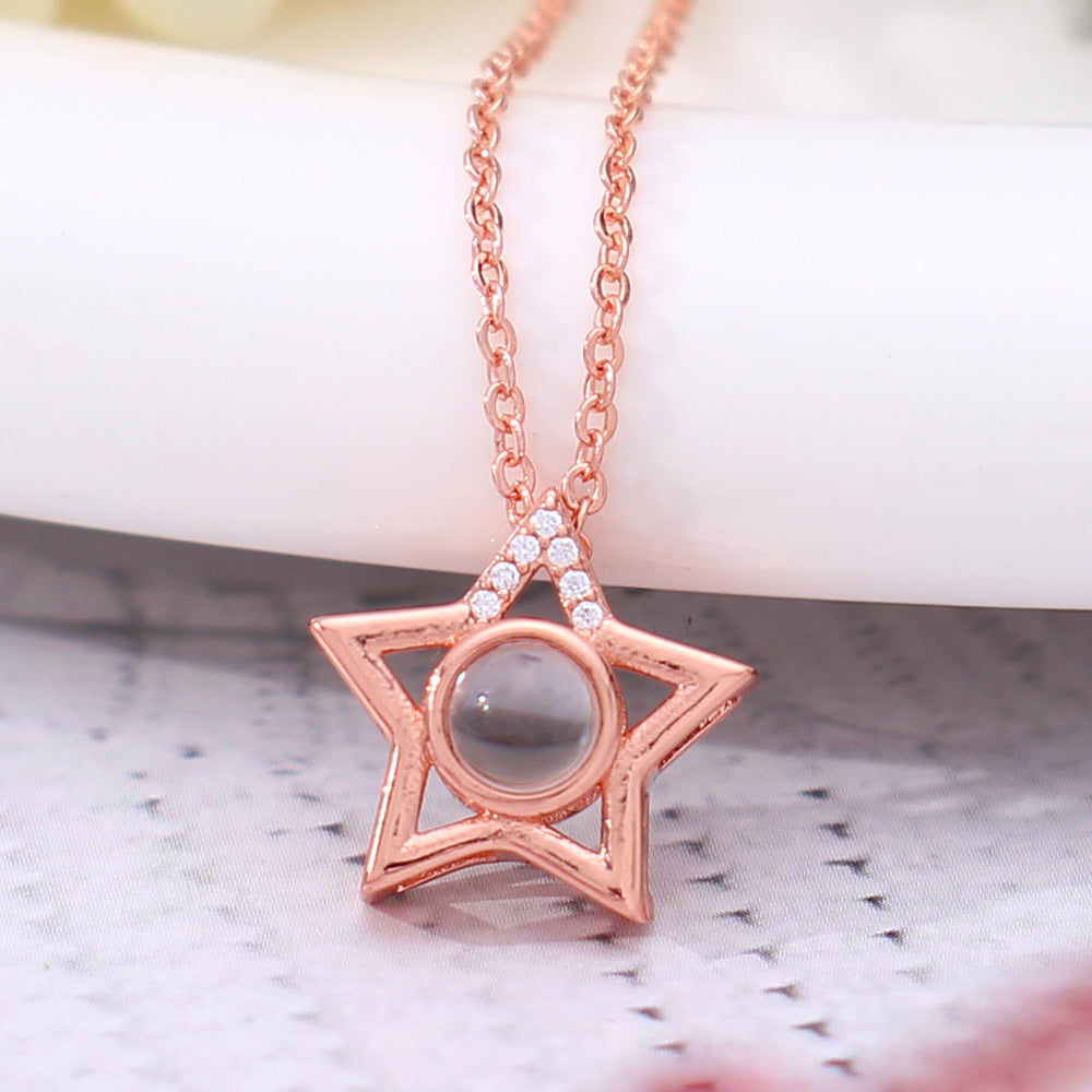 925 Silver Personalized Photo Necklace - Minimalist Pentagram Star Pendant, Ideal Christmas Gift