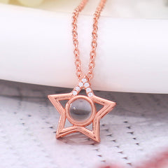 925 Silver Personalized Photo Necklace - Minimalist Pentagram Star Pendant, Ideal Christmas Gift