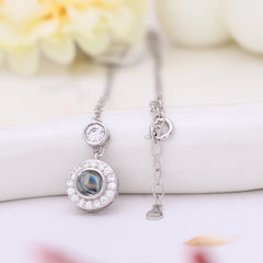 925 Silver Projection Necklace with Picture Inside - Cubic Zirconia Round Pendant,Personalized Photo Jewelry Gift for Her