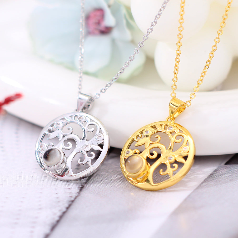 925 Silver Personalized Photo Projection Necklace - Elegant Classic Tree of Life Pendant for Her