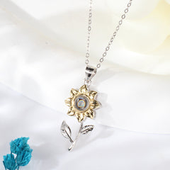 925 silver Personalized nano-engraved memory necklace - Golden sunflower pendant with photo inside,A gift for ladies.