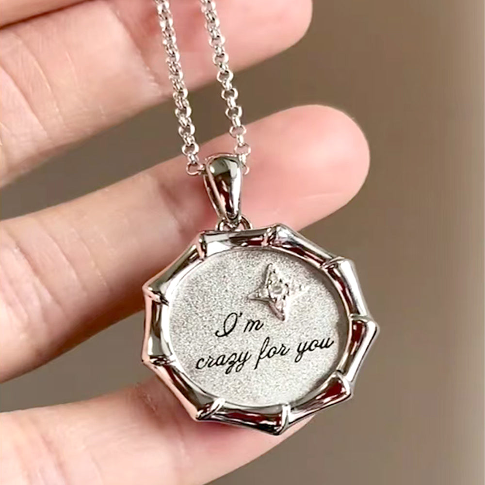 925 Silver Bamboo Circle Locket Necklace with Zircon Star Accent – Custom 2 Photos & Text,Personalised Memory Gift for Women