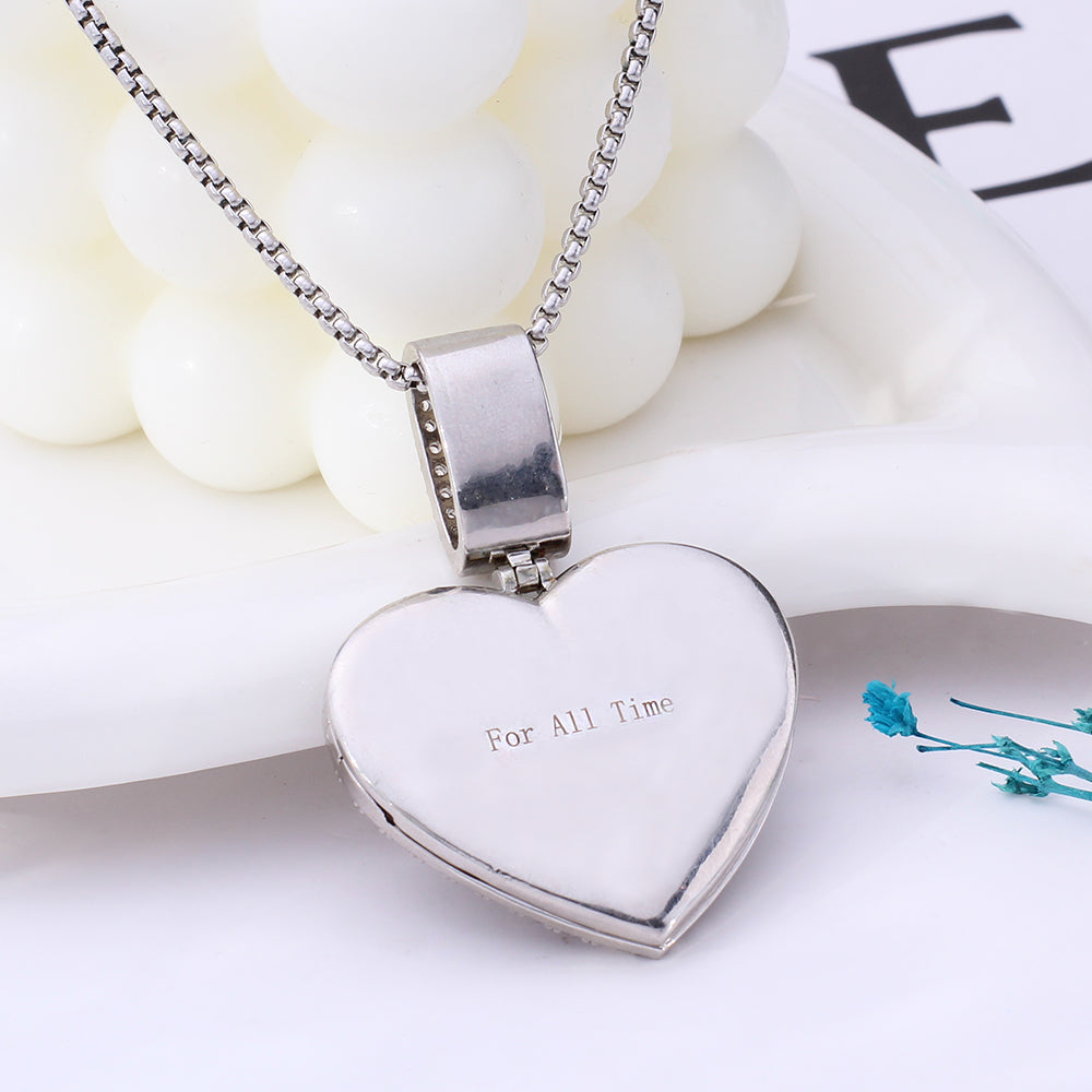 Personalized Heart Locker Necklace with Picture and Zircon - Heart Pendant with Photo, A Gift for Her