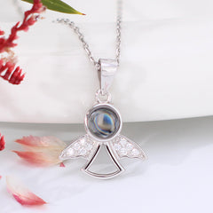 925 Silver Personalized Photo Projection Necklace - Elegant Classic Little Angel Pendant