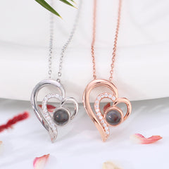 925 Silver Projection Necklace with Personalized Photo – Double Hearts Pendant with Picture, Gift for Girlfriend, Wife, Mom, and for Christmas