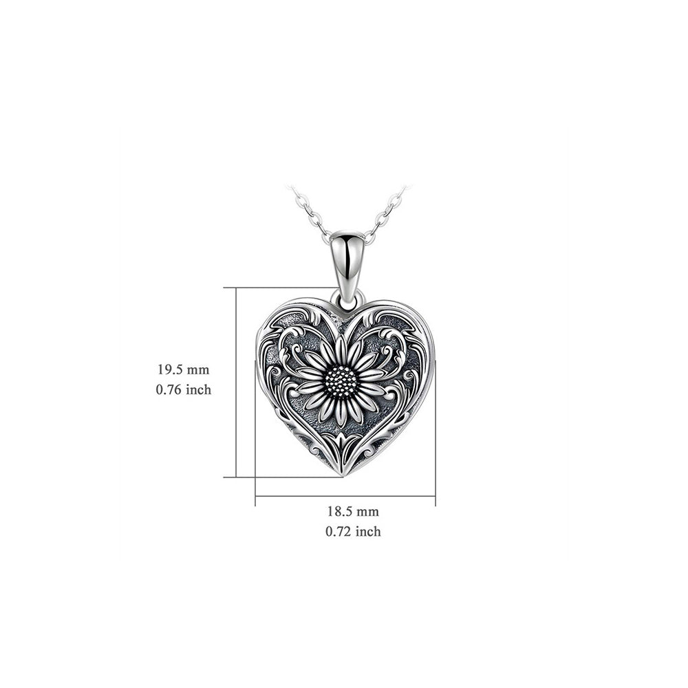 925 Silver Personalized Locket Necklace with Photo - Openable Heart Pendant with Daisy Pattern, Double-Sided Photo Customization, Perfect Christmas Gift for Girlfriend, Wife, or Mother