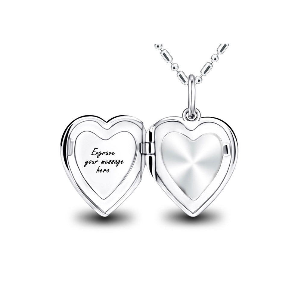 925 Silver Personalized Locket Necklace with Photo - Openable Heart Pendant with Polished Design, Custom Engraving Inside, Perfect Holiday Gift for Girlfriend, Wife, or Mother