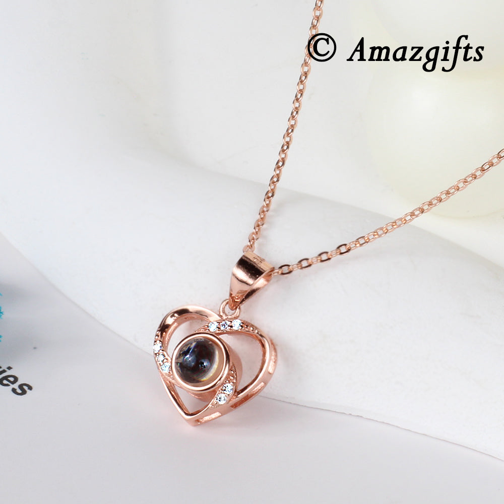 Exquisite 925 Sterling Silver Personalized Heart Necklace with Photo - Mesmerizing Rotating Heart Pendant,A Gift for Ladies