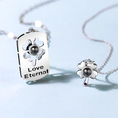 Custom Silver Couple Necklaces with Photo & Words Inside -  Four Leaf Clover Pendant, Personalized Gift for Lover BFF