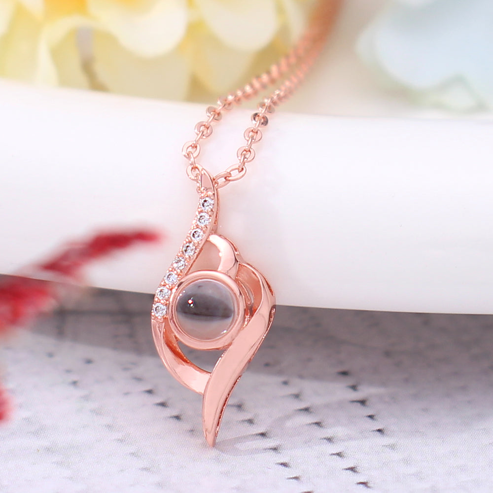 925 Silver Personalized Custom Projection Necklace - Elegant Classic Style Angel's Eye Pendant,A Gift for Ladies