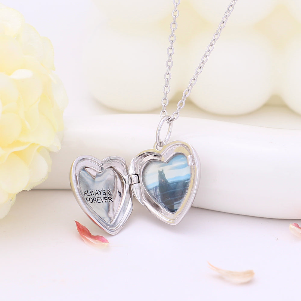 925 Silver Personalized Locket Necklace with Photo - Openable Heart Pendant with Polished Design, Custom Engraving Inside, Perfect Holiday Gift for Girlfriend, Wife, or Mother