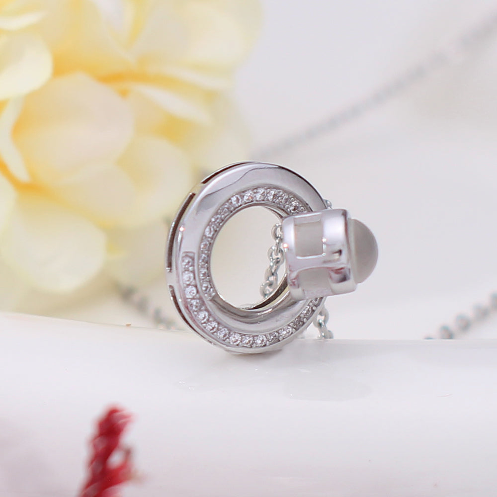 personalized silver Necklace with picture Word Inside - Reversible circle necklace, Memory Gifts for women