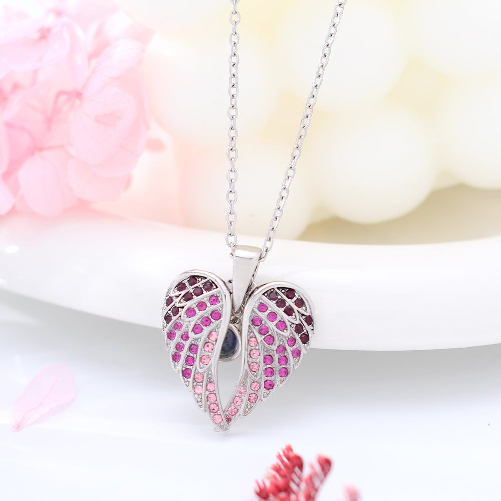 Personalized custom photo necklace - Heart-shaped wing pendant with a photo inside the stone, which can be unfolded