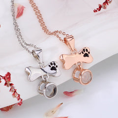 925 Silver Personalized Necklace for Women - Pendant with Cute Charm of Paw Prints on Dog Bone