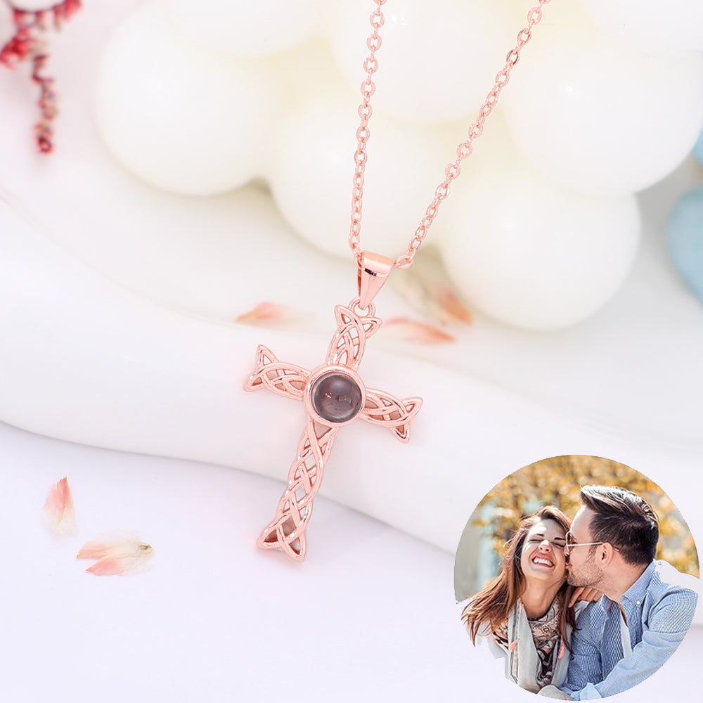 personalized silver Necklace with picture Word Inside - celtic knot cross Pendant, Memory Gifts