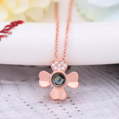 Personalized 925 Silver Photo Projection Necklace - Custom Heart Clover Pendant Necklace for Memory Gifts