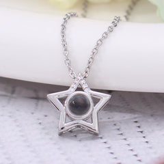 925 Silver Personalized Photo Necklace - Minimalist Pentagram Star Pendant, Ideal Christmas Gift