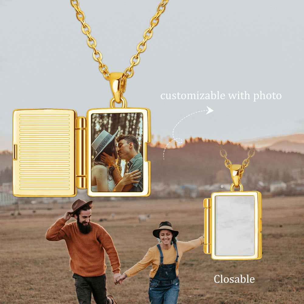 Gold Envelope Photo Locket Necklace,Book-Style Album Pendant, Custom Photo,Valentine's & Christmas Gift for Her