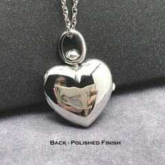 925 Silver Brushed Finish Heart Locket Necklace – Custom 2 Photos & Text, Choose Chain Style and Length, Personalized Gift for Women Men