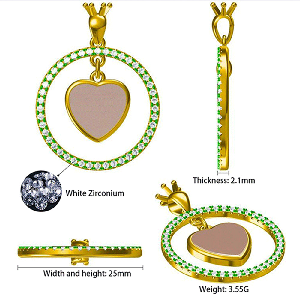 925 Silver Custom Necklace with Photo - Heart Pendant with Zirconia-Embedded Circle and Custom Engraving on the Back