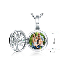 925 Silver Personalized Locket Necklace with Photo - Openable Tree of Life Pendant with Green Crystal, Perfect Christmas Gift for Girlfriend, Wife, or Mother