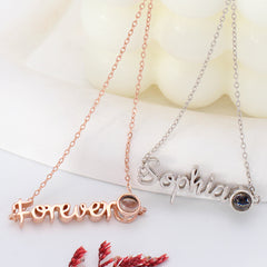 925 Silver Photo Projection Necklace with Picture Inside - Custom Name Necklace Memory Gifts