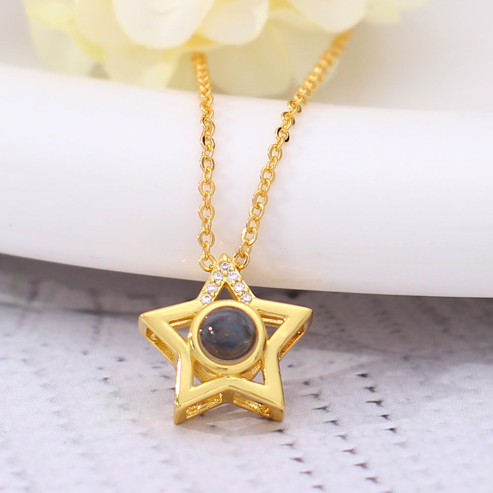 925 Silver Personalized Photo Necklace - Minimalist Pentagram Star Pendant, Ideal Christmas Gift