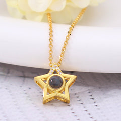 925 Silver Personalized Photo Necklace - Minimalist Pentagram Star Pendant, Ideal Christmas Gift