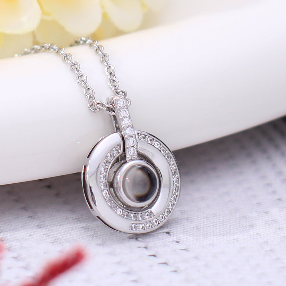 personalized silver Necklace with picture Word Inside - Reversible circle necklace, Memory Gifts for women