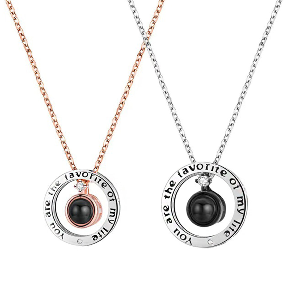 Custom Couple Necklaces with Photo Words Inside - Round Pendant with "You are the favorite of my life", Memory Gift for Lover BFF