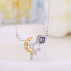 925 Silver Personalised Projection Necklace with Photo and Text Inside - Rabbit, Moon, Twigs Pendant,Custom Gift for Her