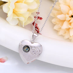 Personalized photo pendant with picture inside the stone - Heart necklace with zircon dog paws, gifts for ladies