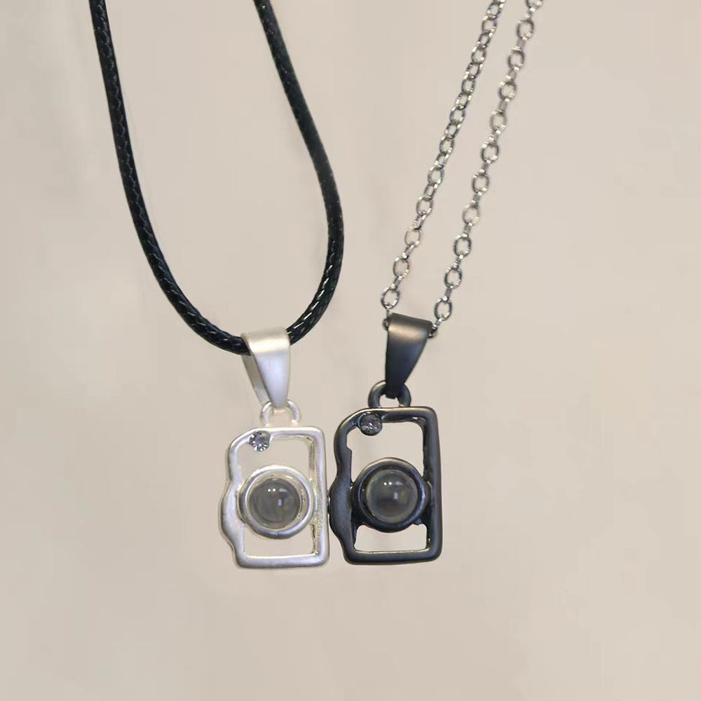 925 Silver Custom Photo Necklace - Black White Magnetic Camera Pendant, Personalized Gift for Couples or BFF