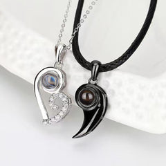 925 Silver Custom Photo Necklace - Black White Magnetic Heart Pendant, Personalized Gift for Couples or BFF