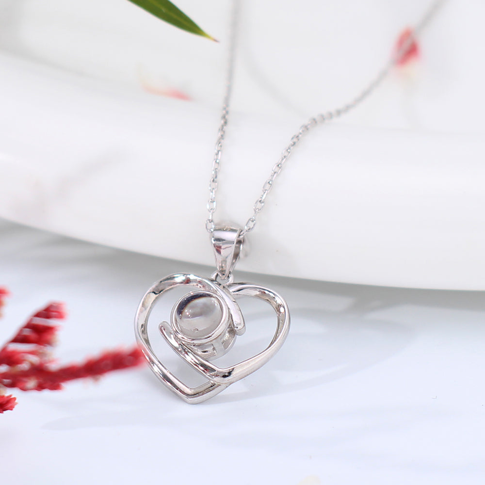 925 Silver Personalized Photo Projection Necklace - Intertwined Heart Necklace Memorial Jewelry for women