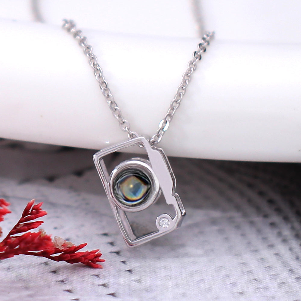 925 Silver Photo Projection Necklace - Custom Camera Pendant with Picture Memory Gifts for Women