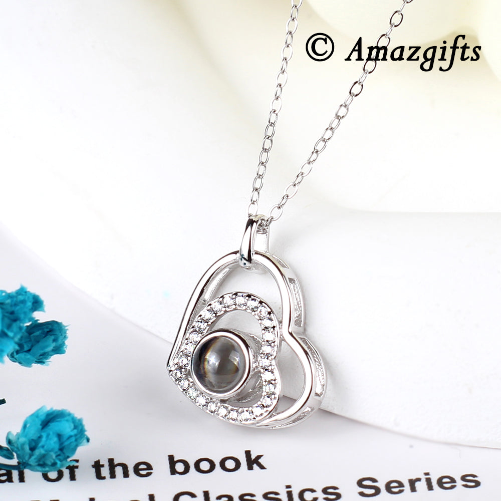 Personalized custom necklace with a picture - a pendant in the shape of a heart within a heart for a gift to ladies