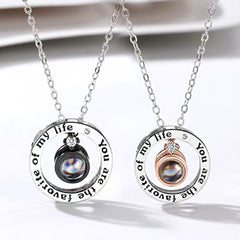 Custom Couple Necklaces with Photo Words Inside - Round Pendant with "You are the favorite of my life", Memory Gift for Lover BFF