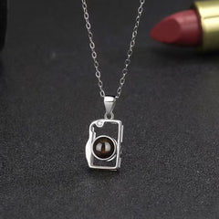 925 Silver Custom Photo Necklace - Black White Magnetic Camera Pendant, Personalized Gift for Couples or BFF