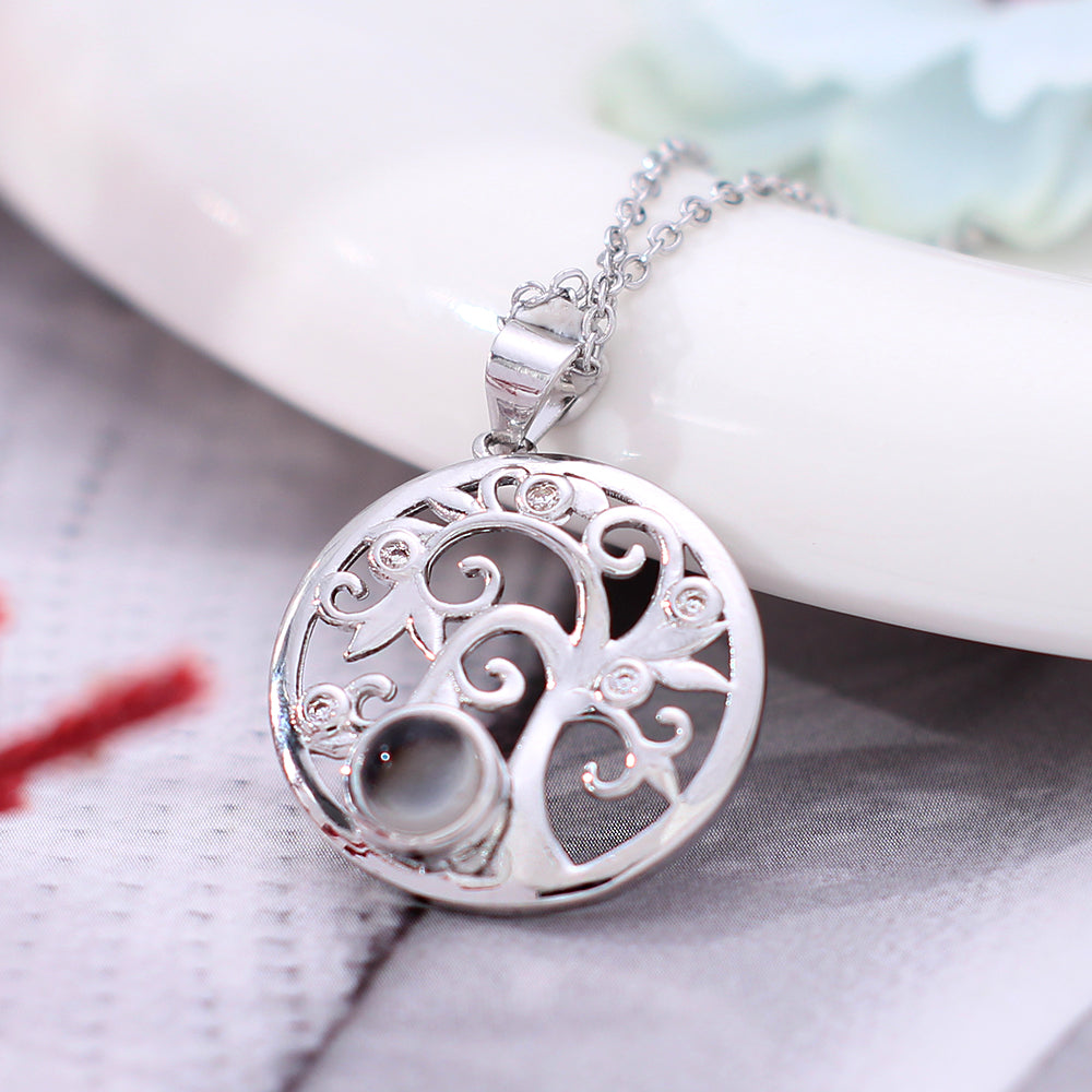 925 Silver Personalized Photo Projection Necklace - Elegant Classic Tree of Life Pendant for Her