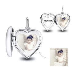 925 Silver Personalized Locket Necklace with Photo - Openable Heart Pendant with Polished Design, Custom Engraving Inside, Perfect Holiday Gift for Girlfriend, Wife, or Mother