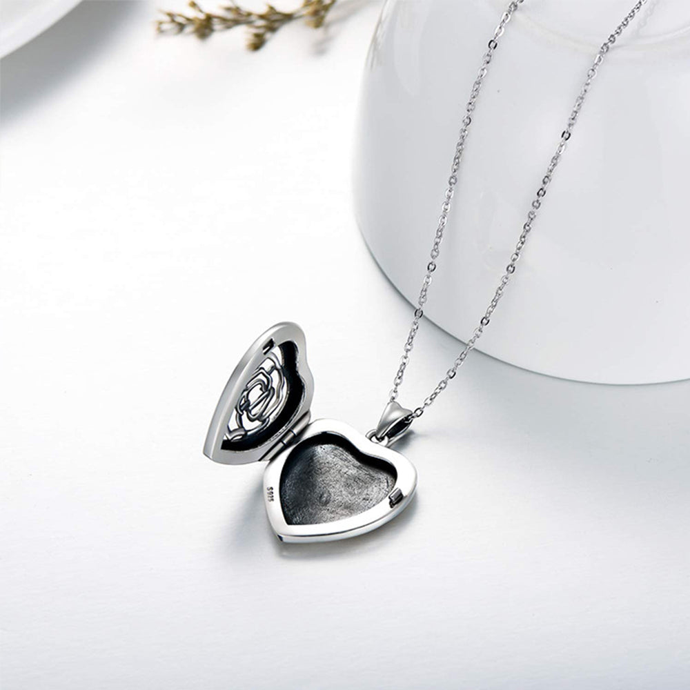 925 Silver Custom Locket Necklace with Photo - Openable Heart Pendant with Hollow Rose Design, Perfect Holiday Gift for Girlfriend, Wife, or Mother