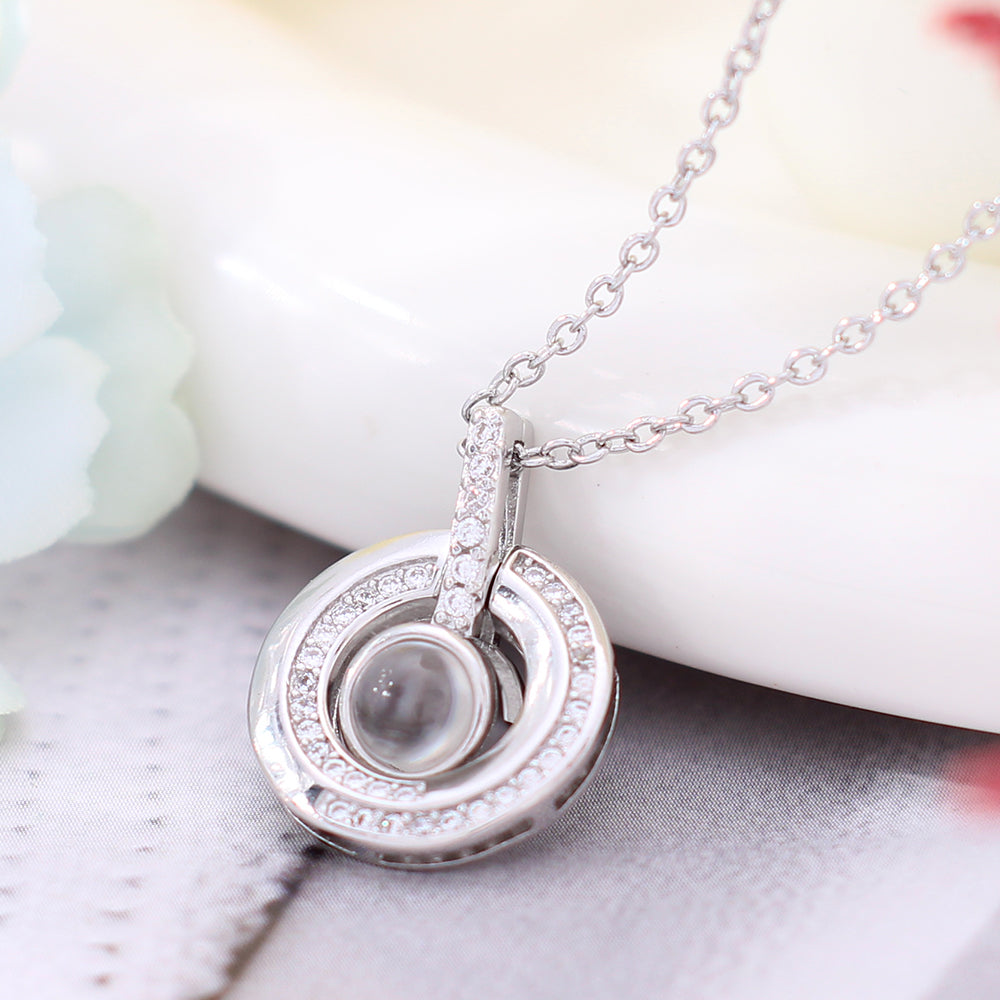 personalized silver Necklace with picture Word Inside - Reversible circle necklace, Memory Gifts for women