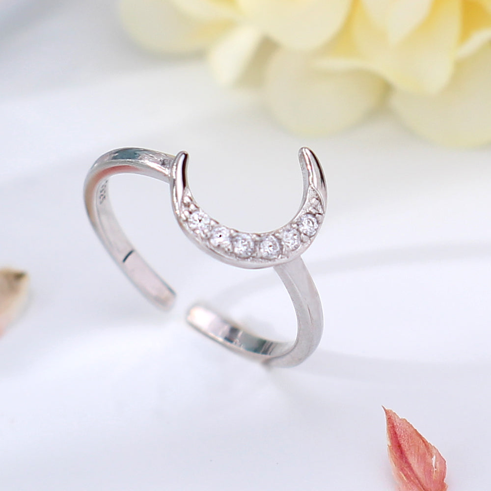 925 Silver Personalized Ring with Photo - Sun Moon Open Partner Ring with Engraving for Couples