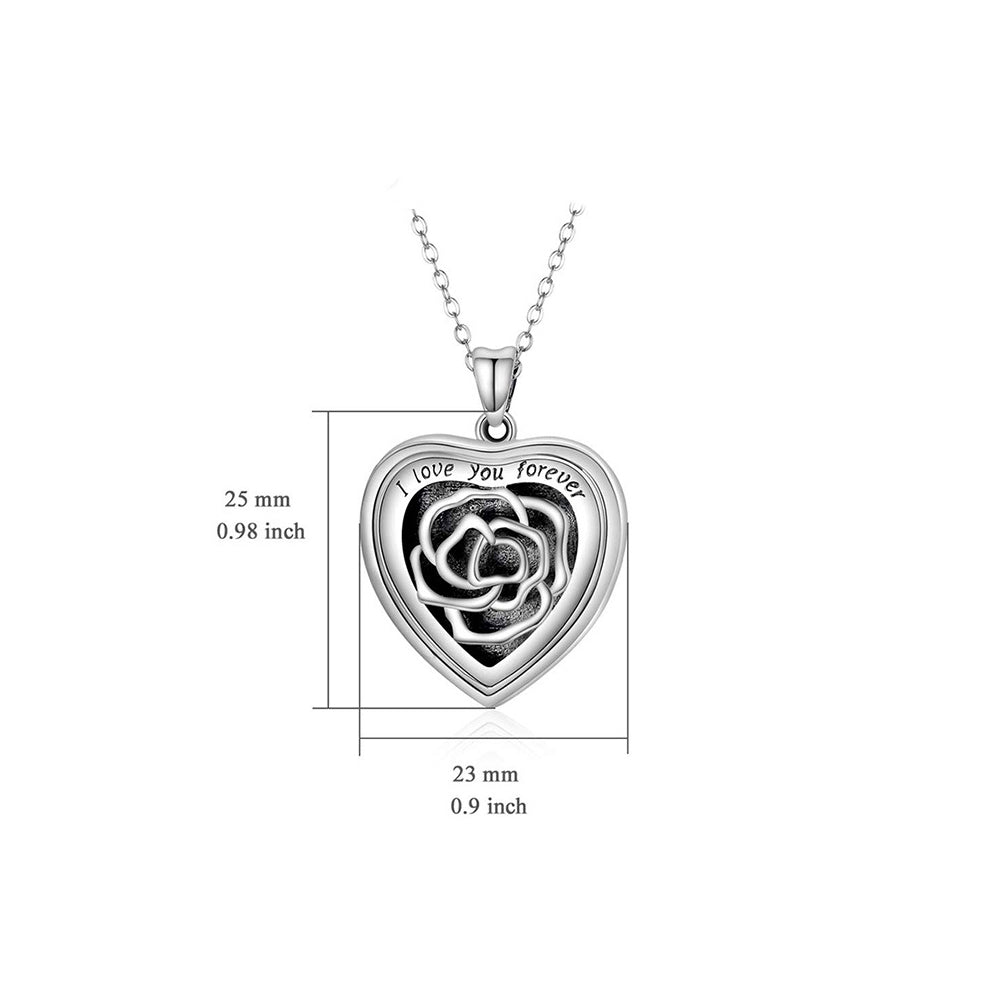 925 Silver Custom Locket Necklace with Photo - Openable Heart Pendant with Hollow Rose Design, Perfect Holiday Gift for Girlfriend, Wife, or Mother