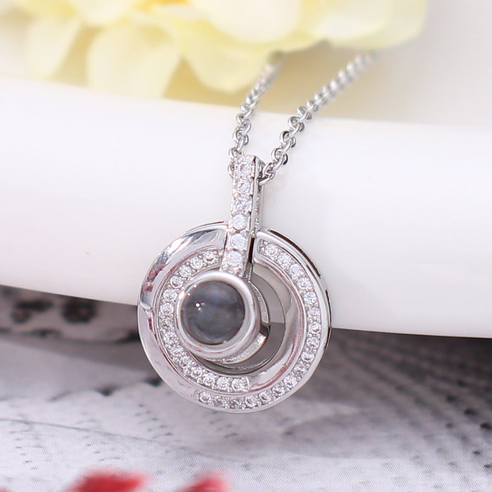 personalized silver Necklace with picture Word Inside - Reversible circle necklace, Memory Gifts for women