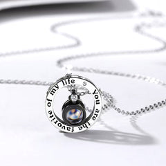 Custom Couple Necklaces with Photo Words Inside - Round Pendant with "You are the favorite of my life", Memory Gift for Lover BFF