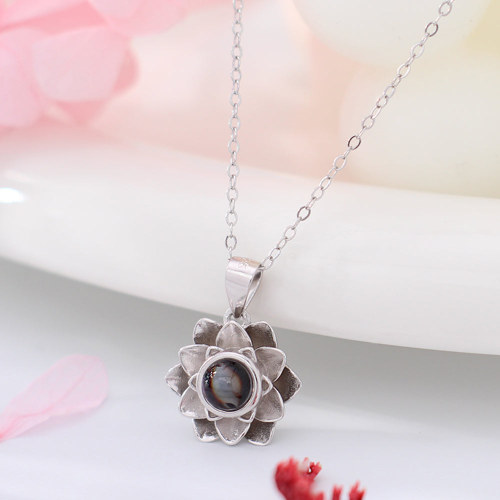 Custom photo necklace with a photo - An elegant classic style silver lotus pendant for ladies.